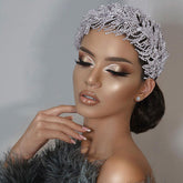 Diadema de novia con detalles de hojas y cristales - Plateada